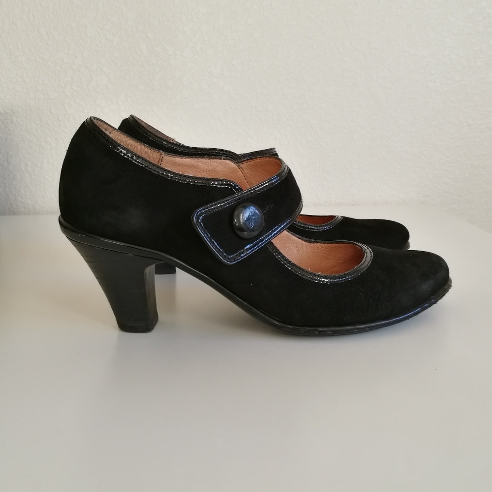 Sofft Leather Suede Black Mary Jane Heels 7M